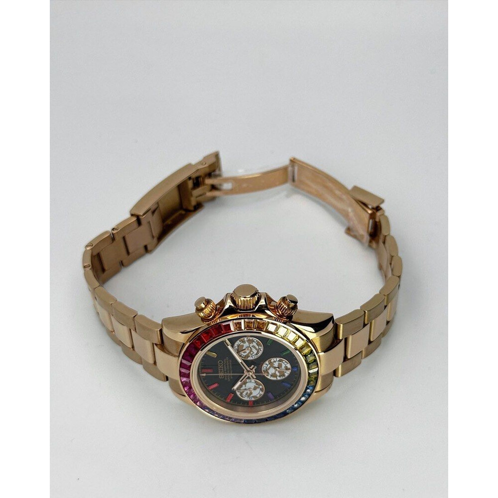 Custom Seiko Mod • Rose Gold Double Rainbow Daytona vk63 • 39.5mm